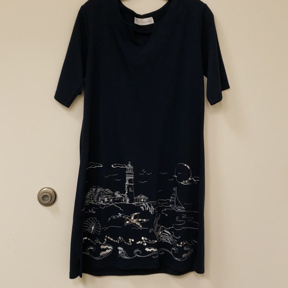 Navy dress with sequin art